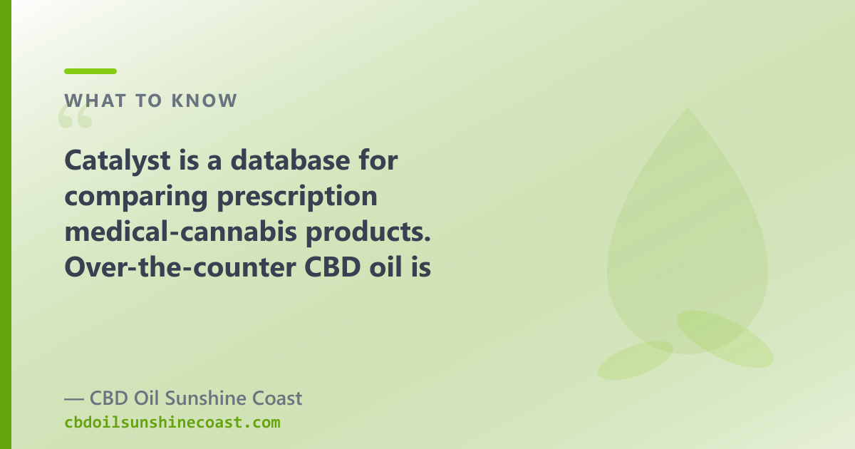Catalyst is a database for prescription products; over-the-counter CBD oil is a different product